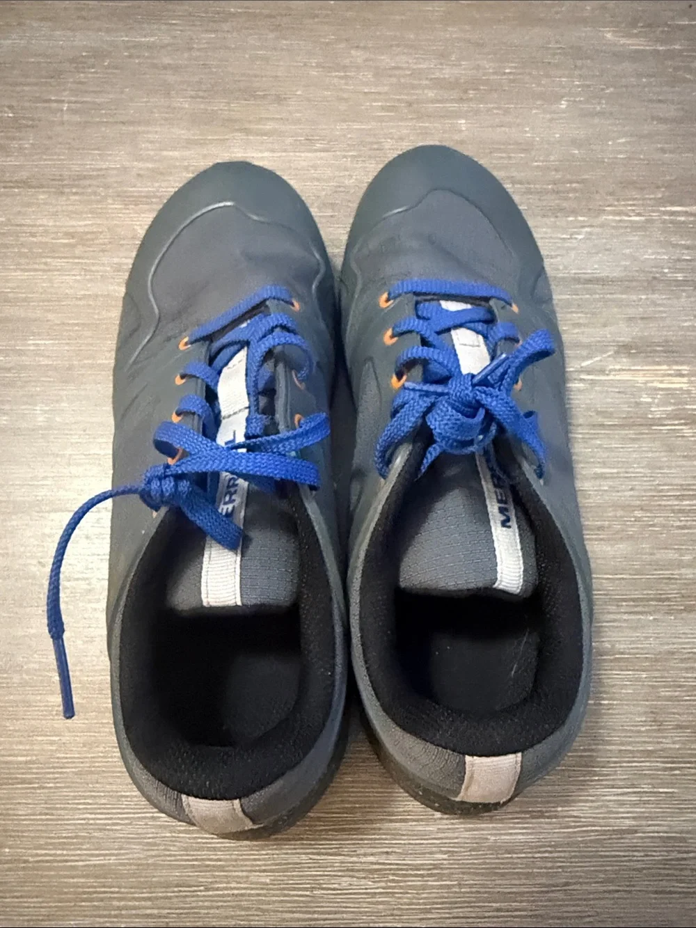 Merrell Men's Gray and Blue Trail Sneaker with Orange Accents